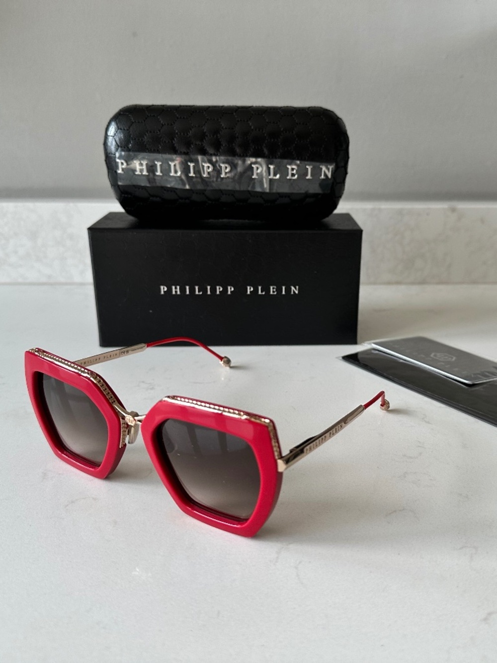 NWT | Philipp Plein | Red Cat-Eye Sunglasses | SPP097S - Gold Detail - Picture 7 of 7